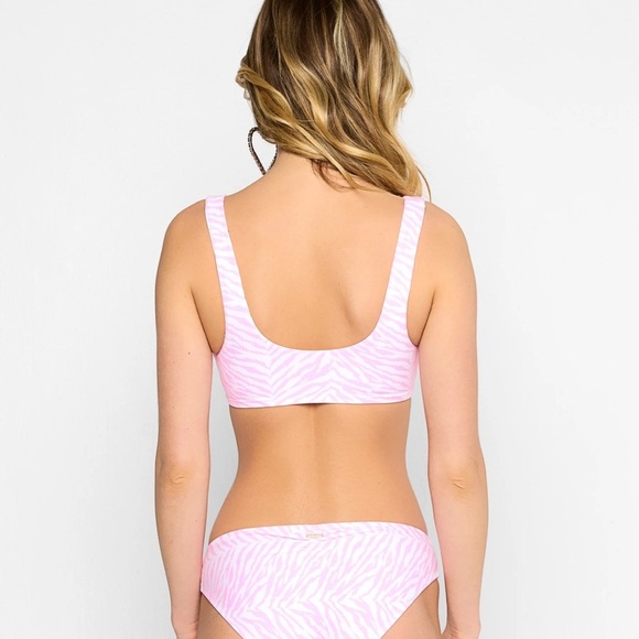 Beach Bunny Pink Zebra Bikini Set – Size M Top & Bottom – Ribbed Tie Front NWOT - Picture 2 of 8
